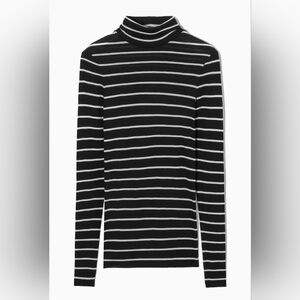 COS Lightweight Merino Wool Turtleneck Black And White Striped Sweater S